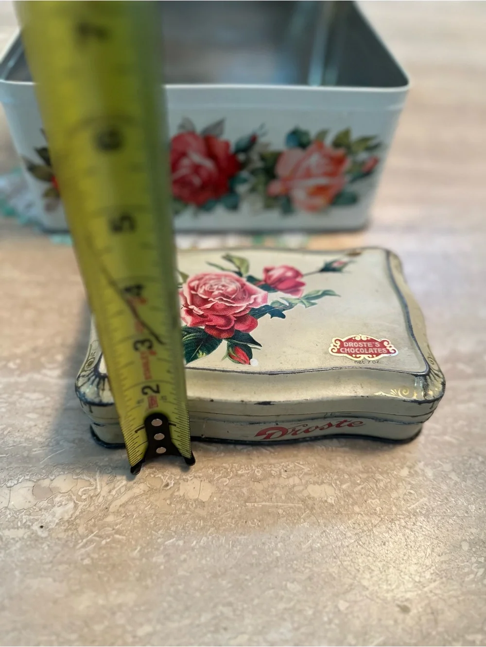 Vintage Floral Chocolate Tins  Set of 2 - Rose Motif, White & Red